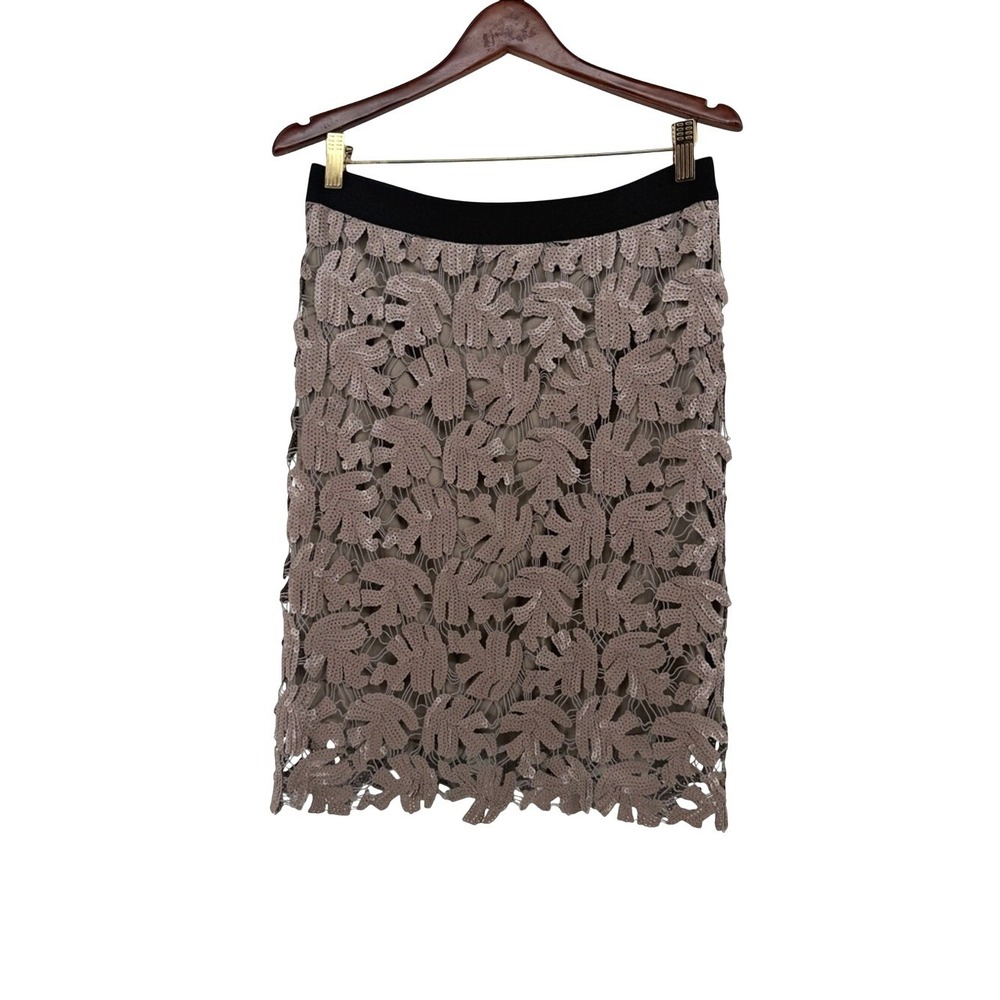 BCBGMAXAZRIA Hazelnut Brown Sequin Leaf Pencil Skirt QSN3B891 Womens Medium